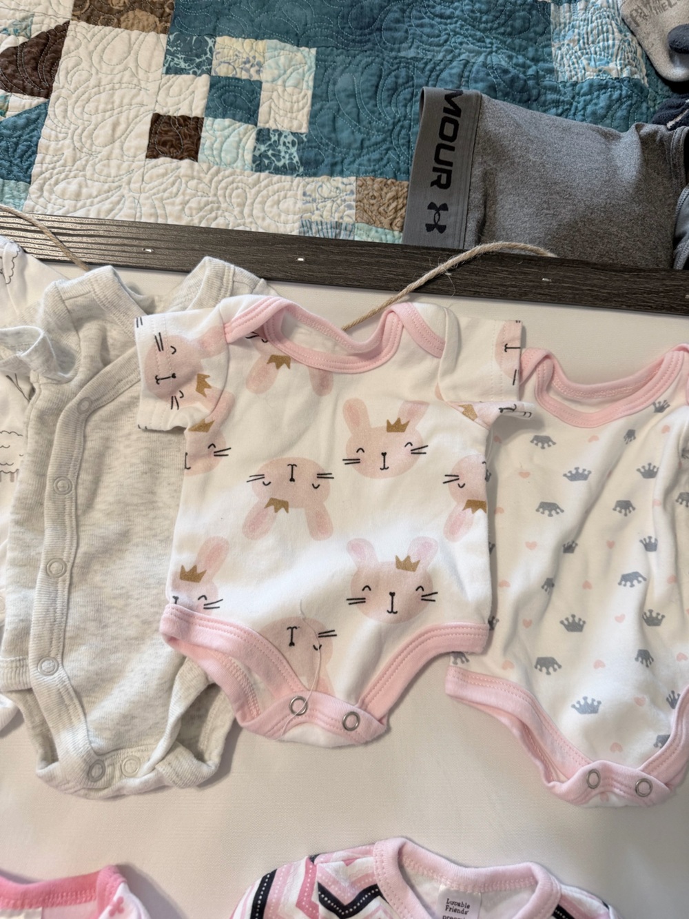Baby Girls Pink Bunny Crown Short-Sleeve Pajama Onesie